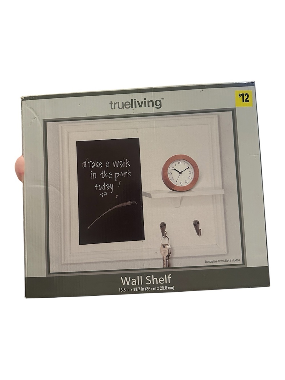 White Wall Shelf with Chalkboard and Hooks